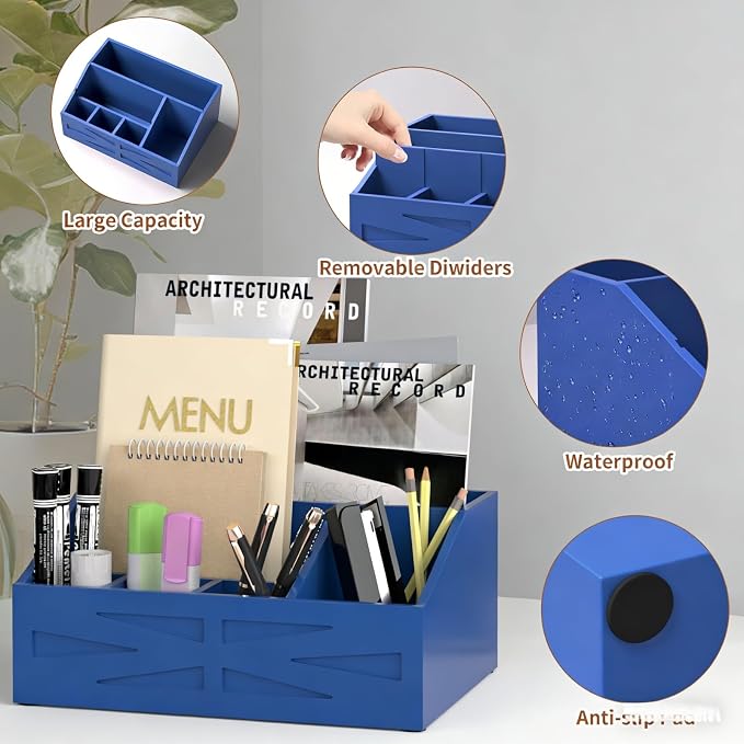 Wood Mail Organizer Countertop,Farmhouse Desk and Kitchen Countertop Storage, Letter Sorter, Desk Mail and Bill Organizer, Desktop File and Paper Holder (Blue) - Image 5
