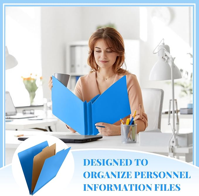 AmazingSpark 24 Pcs Classification Folder Letter Size Bulk 1 Divider Pressboard File Folder with Expansion 2 Prong Fastener Heavy Duty Office File Organizer for School Medical Document(Business Blue) - Image 5