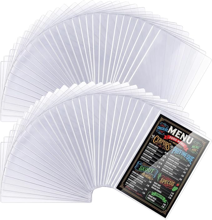 300 Pcs 8.5" x 14" Clear Plastic Menu Sleeves Covers Legal Size for Restaurant Menu Protector, 8.5" x 14" Rigid Print Protectors, Clear Hard Plastic Protective Sleeves Covers by Henoyso