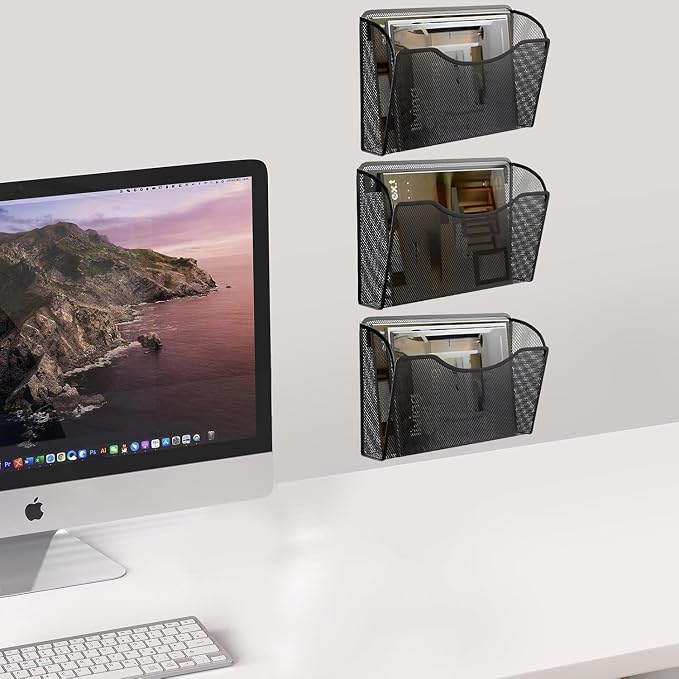 Gawerk Mesh Hanging Wall File Holders, Metal Vertical Wall Basket Mail Organizer for Office/Home (Black, 2 Pack Wall Mounted) - Image 5