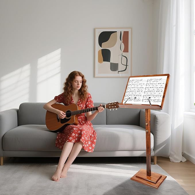 Sheet Music Stand - Wooden Music Stand for Sheet Music with Carrying Bag, Adjustable Height Bamboo Desktop Book Stand Lectern Podium On-Stage Holder for Guitar Violin Piano Concert - Image 2