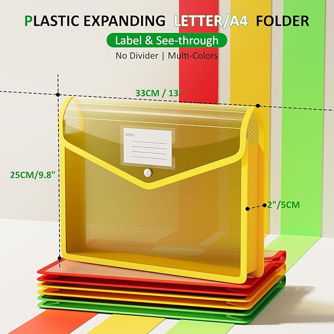 ThinkTex Plastic Expanding File Folders, Transparent Envelopes with Snap | No Dividers, Large Capacity, Document Organizer for Bills & Taxes, Letter/A4 Size for School, Office, Home - 3 Pack - Image 2