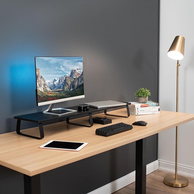VIVO 39 inch Extra Long Monitor Stand, Wood & Steel Desktop Riser, Dual Screen, TV, Keyboard, Laptop, Ergonomic Desk and Tabletop Organizer, Black, STAND-V000DL - Image 9