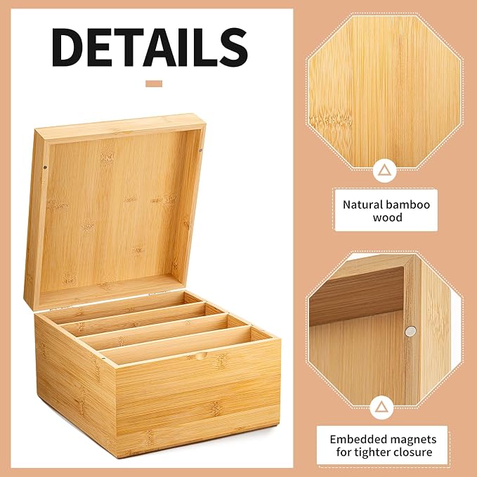 5 x 8 Inch Index Card Holder Set, Bamboo Organizer Box with 50 Dividers & 2 Sheets Alphabet Number Stickers File Note Holders, Holds 1200 Cards for Office Business Home Kitchen, Wooden Color - Image 4