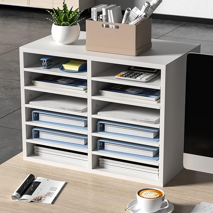 VEVOR Literature Organizers, 12 Compartments Office Mailbox with Adjustable Shelves, Wood Literature Sorter 20.4x12x16.1 inches for Office, Home, Classroom, Mailrooms Organization, EPA Certified White - Image 8