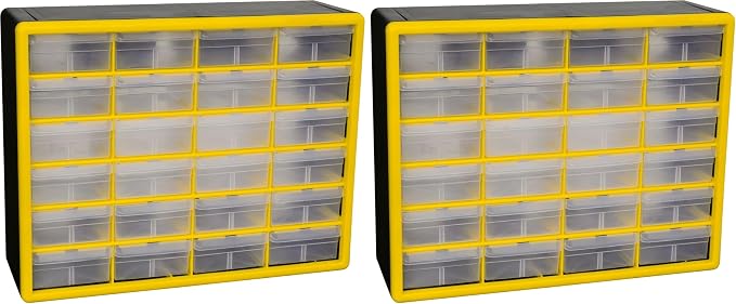 Akro-Mils 24-Drawer Plastic Drawer Storage Cabinet for Garage Organization, Bead Organizer, Building Bricks Storage, Teacher Toolbox, Makeup Organizer, 20-Inch W x 6-Inch D x 16-Inch H, 10124 Yellow by Akro-Mils