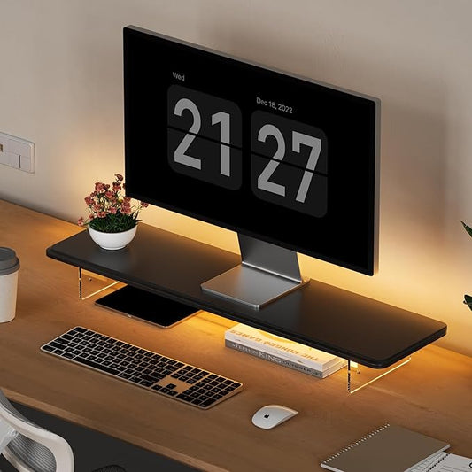 AFOOYO Monitor Stand Riser,31.5-Inch LED Light Wood Computer Monitor Stand with Adjustable Acrylic Legs,Desk Accessories Desktop Organizer Stand for, Computer,Laptop,Printer,PC TV Screen Riser,Black by AFOOYO