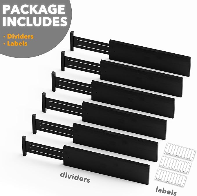 SpaceAid Bamboo Dresser Drawer Dividers 6 Pack, 4.65“ High Adjustable 17“-22” Drawer Organizers, Expandable Organization for Clothing, Clothes, Dressers, Black - Image 7