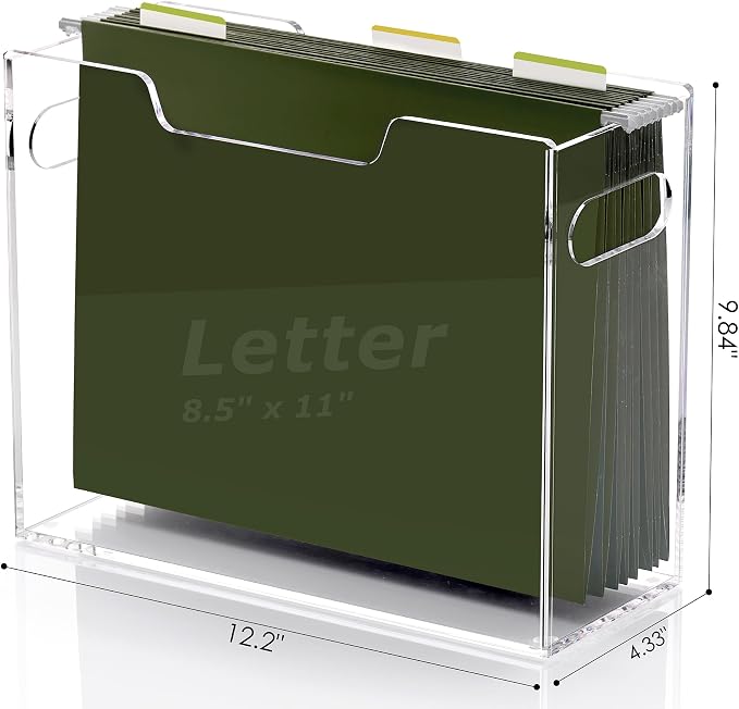 DINGHUO Acrylic Hanging File Organizer Box with Handles | Letter Size Clear File Folder Organizer, Portable File Holder for Desk Home Office School - Image 2