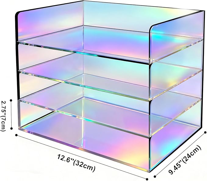 Gelite Acrylic File Organizer for Desk 4 Tiered Stackable Letter Tray Office Paper Storage Desktop Document Sorter, Iridescent - Image 2