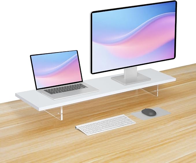 Wood Monitor Stand Riser with Acrylic Legs, Computer Screen Stand Desk Organizer, 31.5 x 7.9 x 3.1 inch, Hold up to 66 lbs (White, 31.5"×7.9"×3.1") - Image 7