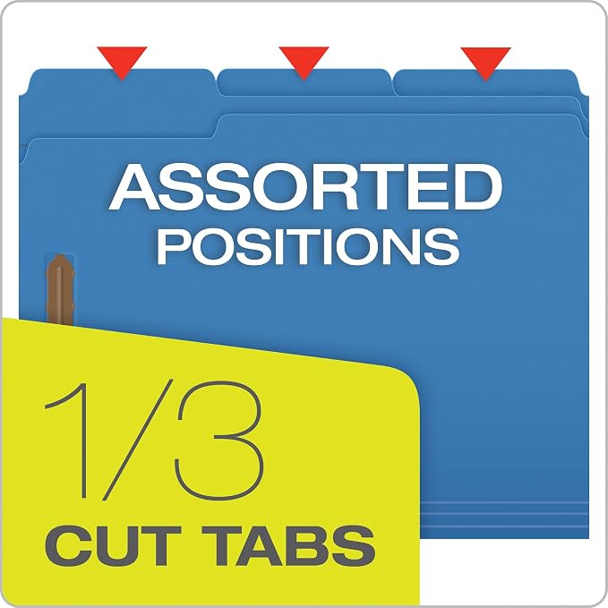 Pendaflex Fastener Folders, 2 Fasteners, Letter Size, Blue, 1/3 Cut Tabs in Left, Right, Center Positions, 50 per Box (22040GW) (Pack of 5) - Image 4