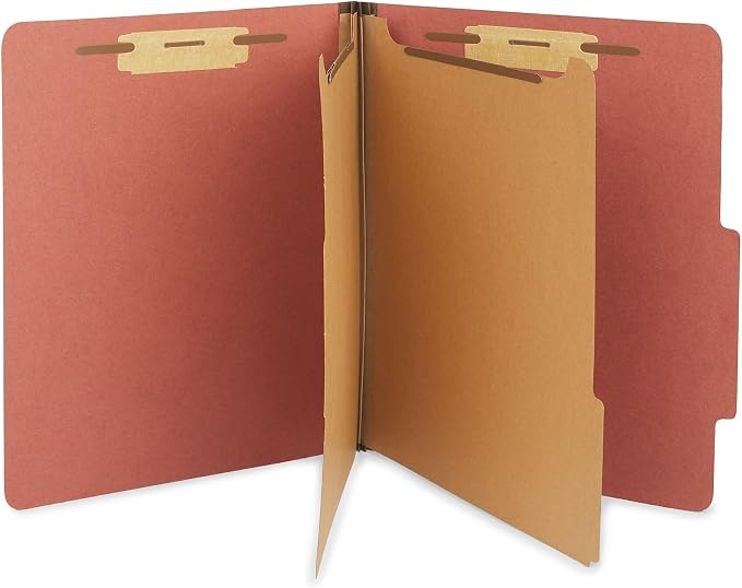 Staples 100% Recycled Classification Folder, Letter Size, 2 Partitions, Red Pressboard, Durable Construction, 20/Box - Image 4