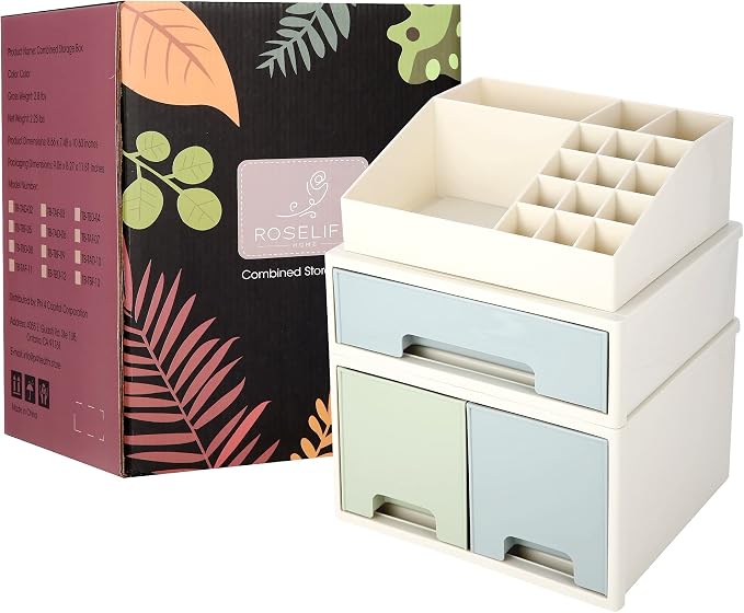 Stationery Organizer Box, Cosmetic Storage Box, Pen/Pencil, Remote Control, Office Supplies, Business Card Holder, Free Combination, [TBD-04] w/ 3 Drawers + 16 Slots - Image 6