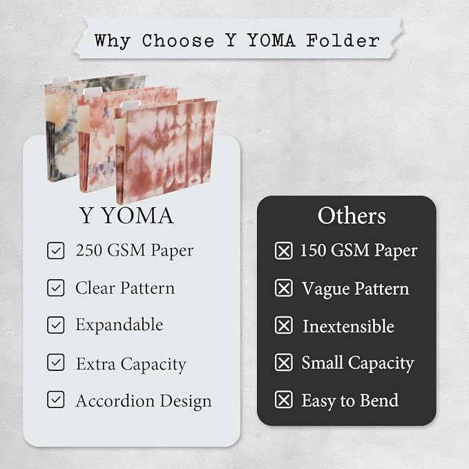Y YOMA Letter Size - 6 Pack Extra Capacity Hanging File Folders with Pocket Accordion Decorative File Folder Cute Colored Expandable Folder for Office with 1/5-Cut Adjustable Tabs, Tie-dye Pattern - Image 6
