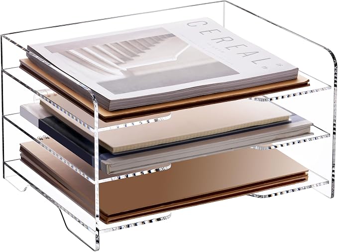 SANRUI Acrylic Paper Organizer Letter Tray, 3 Tier Enlarged File Holder | Clear Desk Organizer for Office Supplies, Versatile Paper Sorter Desk Shelf for Office Classroom Home,13.8 x 9.6 x 7.8 in by SANRUI