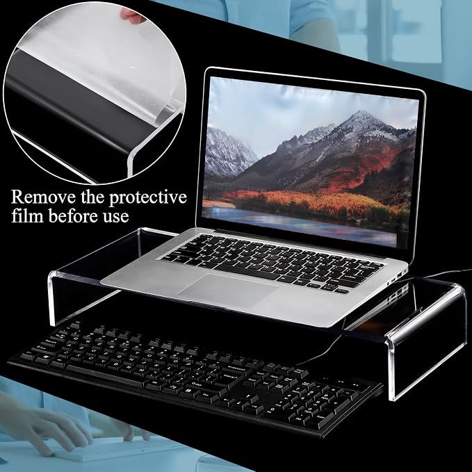 Jetec 2 Pcs Acrylic Monitor Stand Desktop Video Acrylic Monitor Riser Desk Shelf Computer Stand for Laptop TV Computer Screen Desk Organizer Teacher's Day Supplies (Clear, 20 x 8 x 3 Inch) - Image 3
