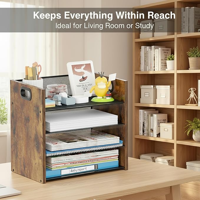 Desk Organizer, 4 Tier Desktop File Organizer and Paper Tray Organizer, Office Desk Accessories for Mail, Documents, Papers, Notebooks and Home Office Storage - Image 5