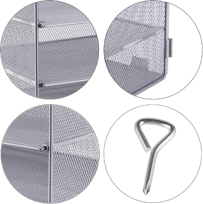 5 Slot Mesh Desk Organizer Tray, File Paper Letter Folder Holder Desktop Paper Sorter Mail Organization Rack Storage Accessories, for Office Home School Classroom, Silver - Image 5