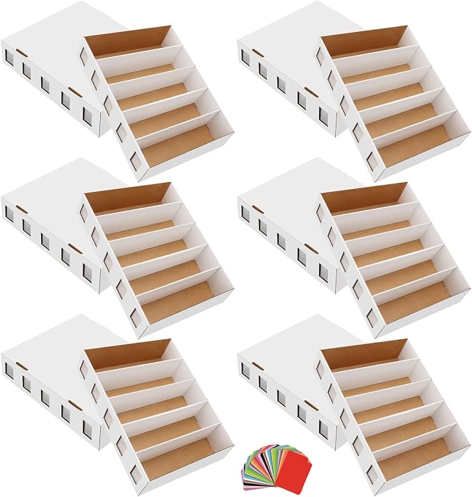 6 Pack Trading Card Storage Box, 22200+ Count Card Storage Box with 48 Card Divider White Sports Storage Card Box Organizer Bulk Card Cases Cardboard Card Box for Basketball Football Cards Collection by HIMOMO
