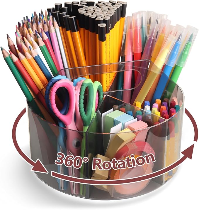 250pcs Acrylic Pencil Holder Marker Organizer, 360-Degree Rotating Pen Holder, Crayon Organizers for Kids Pencil Organizer Caddy Art Supply Kids Desk Organizers for Office Home School, Black by Absonic