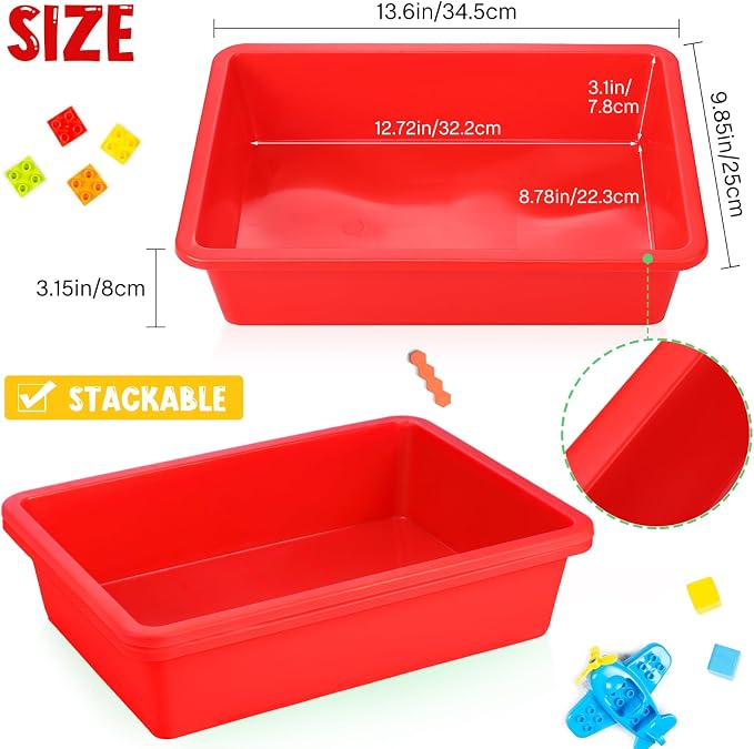 18 Pcs Flat Storage Organizer Bins Letter Size Paper Tray Classroom Storage Plastic Art Trays Classroom Pencil Organizer Baskets for School Office Teacher Book Organization(Red) - Image 3