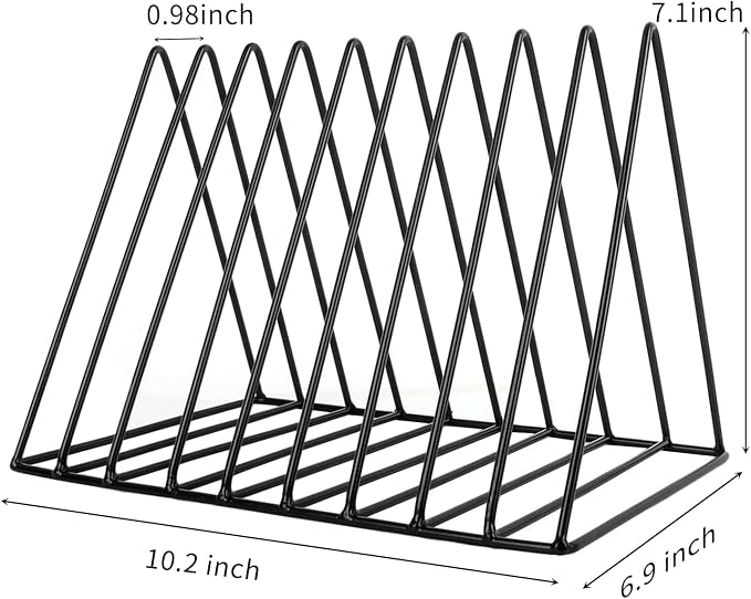 Vinyl Record Holder Storage, 9 Slot Metal Magazine Book Album Display Rack, Stylish Triangle Desktop File Sorter Organizer for Home Office, Black Pack of 3 - Image 2