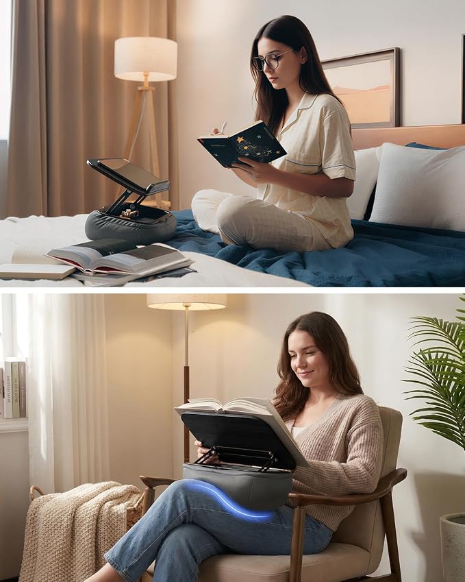 Viozon Lap Book Pillow Stand with Storage, Adjustable Beanbag Reading Pillow with Dark Wood Panel, Multi-Angle Book Holder for Hands-Free Reading in Bed or Sofa,Book Lover Essential,Soft Cushion b - Image 2