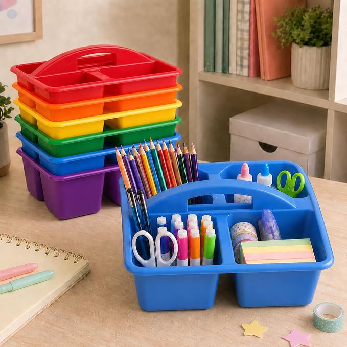 gisgfim 6 Pack Plastic Classroom Caddy with 4-Compartments Plastic Storage Caddies with Handle 4 Compartments Table Caddy Organizer Versatile Table Caddies for Classroom Office, Rainbow Color - Image 4