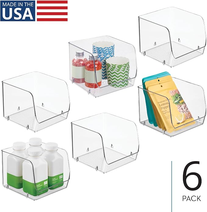 iDesign Stackable Open-Front Storage Bins, Set of 6, Clear | Kitchen and Pantry Organization - Image 2
