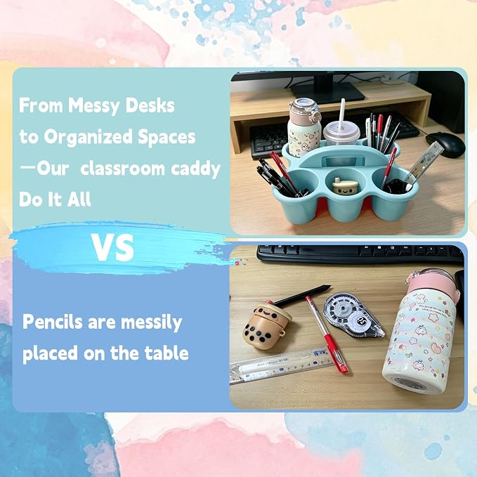 6 Pack Classroom Caddy Organizer with Handle Morandi Plastic Table Caddy 6 Compartments Storage Cup Holder for School Supplies Art Crafts Crayons Pencils Stackable Desk Daddy for Office - Image 5
