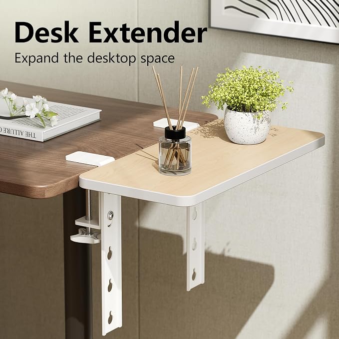 15.7"×7.5" Clamp-on Desk Extender, Monitor and Laptop Riser | Heavy-Duty Side/Top Desk Organizer Shelf, Adjustable Desktop Storage for Office Accessories, Light Wood - Image 6