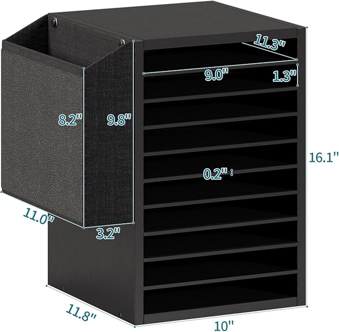Unionly 10Tier Adjustable Mail Sorter,Wood Paper Organizer for Class,Office | Office Mailbox with name slot,Literature Organizer with side pocket,Wooden File Storage Organizer for school,classroom,office - Image 5