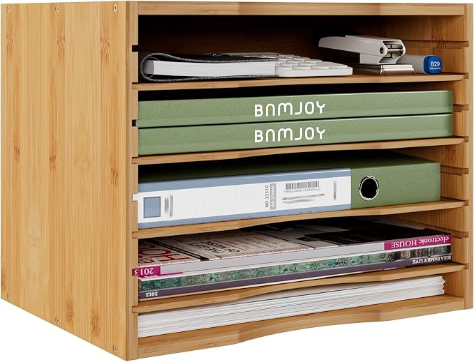 Bamjoy Bamboo 5 Tier Desktop Organizer, Paper Organizer Mail Sorter, File Holder Letter Document Storage with Adjustable Shelves for School Home Office, Natural - Image 6