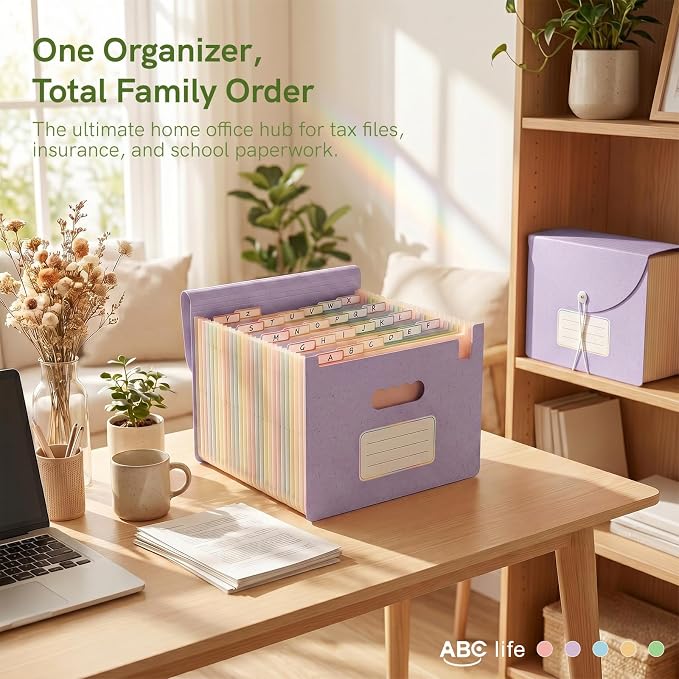 ABC life 26 Pockets Accordion File Organizer, Dusty Lavender | Expanding File Folder for Letter/A4 Size, Portable Document Holder with A-Z Tabs for Tax Receipt, School, Home, Office - Image 5