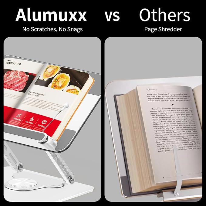 Adjustable Acrylic Book Stand for Reading in Bed, Book Holder Stand for Reading Hands Free, Cookbook Stand for Kitchen Counter, Reading Stand Book Holder for Couch, 360° Rotating & Page Clips - Image 4