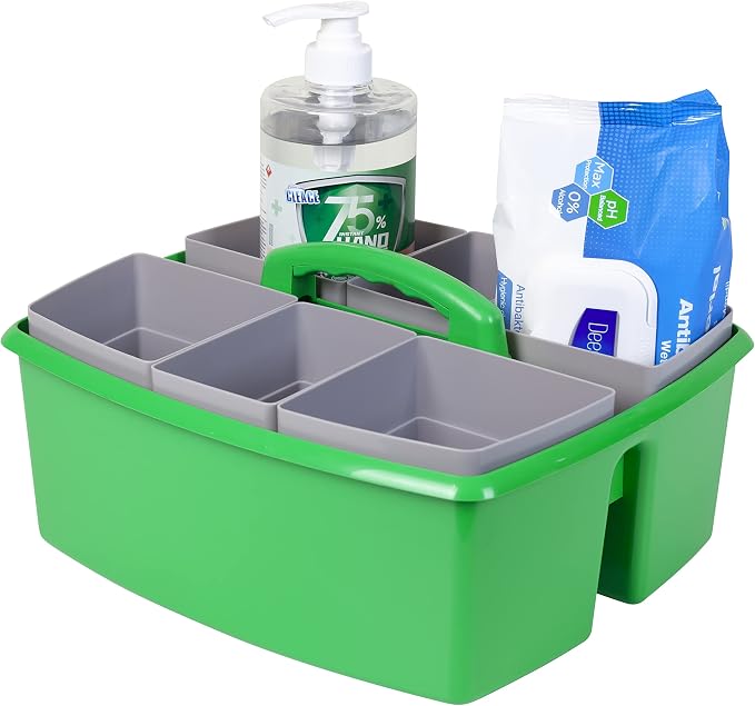 Storex Large Classroom Caddy with Cups, 13 x 11 x 6.575 Inches, Green, Case of 2 (00983U02C) - Image 6