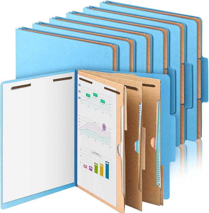 Skyygemm 12 Pcs Classification Folders 3 Pocket Dividers Letter Size Employee File Folder with 2 Prong Fasteners 2 in Expansion Pressboard Medical Document Organizers Bulk for School Office(Blue) by Skyygemm