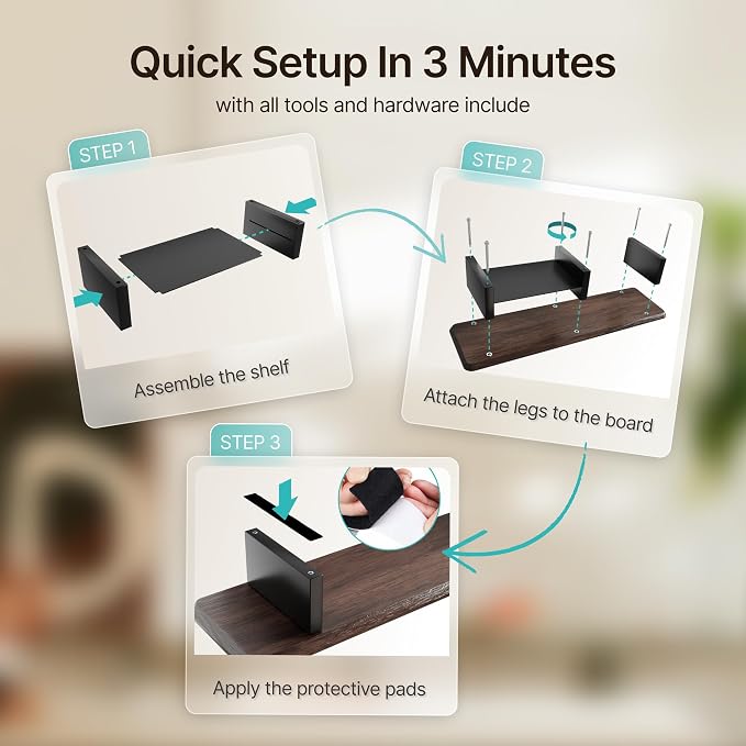 31.5" Dual Monitor Riser, Metal Shelf Wooden Desk Organizer | Walnut Wooden Desk Shelf for 2 Monitors/TV,Monitor Stand Riser for Desk, Wood Monitor Stand Organizer for Home Office - Image 8
