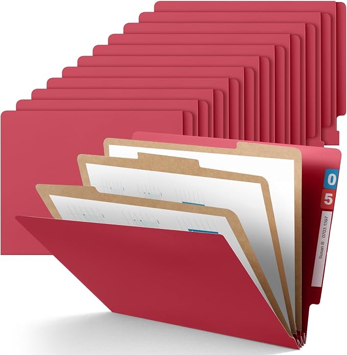 Skyygemm 24 Pack Classification Folders, Letter Size,3 Dividers,Red | Pressboard File Folders, 2 Prong Fasteners, 3" Expanding, Manila, End Tab, for Office School Legal Records Medical by Skyygemm