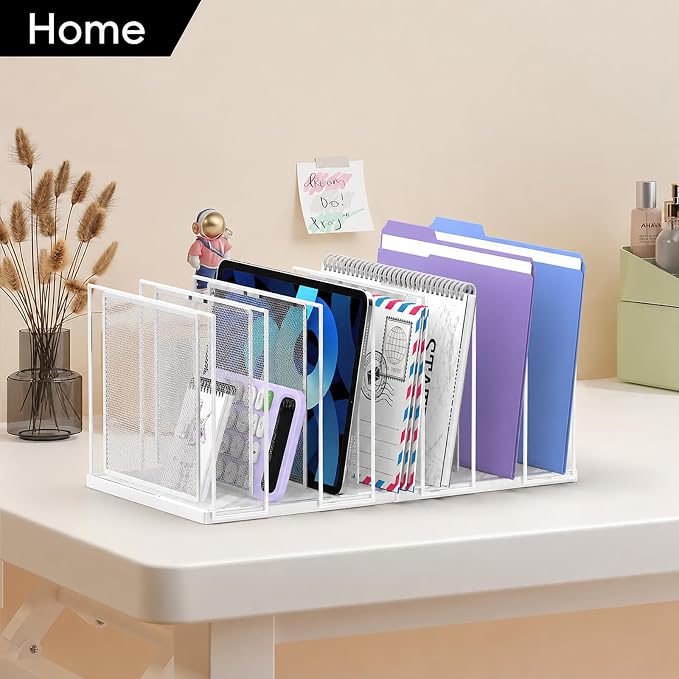 File Organizer for Desk, 7-Section Vertical File Sorter, Paper Holder Organizer Standing Metal File Folder for Office Home Classroom, White - Image 2