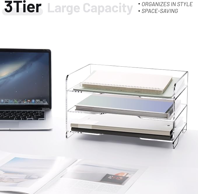 SANRUI Acrylic Paper Organizer Letter Tray, 3 Tier Enlarged File Holder | Clear Desk Organizer for Office Supplies, Versatile Paper Sorter Desk Shelf for Office Classroom Home,13.8 x 9.6 x 7.8 in - Image 6