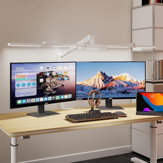 41" Led Desk Lamp with Clamp, Architect Desk Lamp,24W Ultra Bright Auto Dimming Computer Light，Eye-Caring Task Lamp for Home Office, Reading, Study, Dual Monitors, Workbench (White)