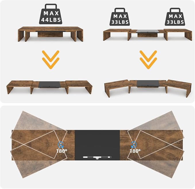 WESTREE Triple Dual Monitor Stand Riser, Extra Long Monitor Stand for 1~2~3 Monitors, Monitor Stand with Length and Angle Adjustable, 3 Shelf Desktop Storage Riser for Monitor Computer Screen Laptop - Image 5