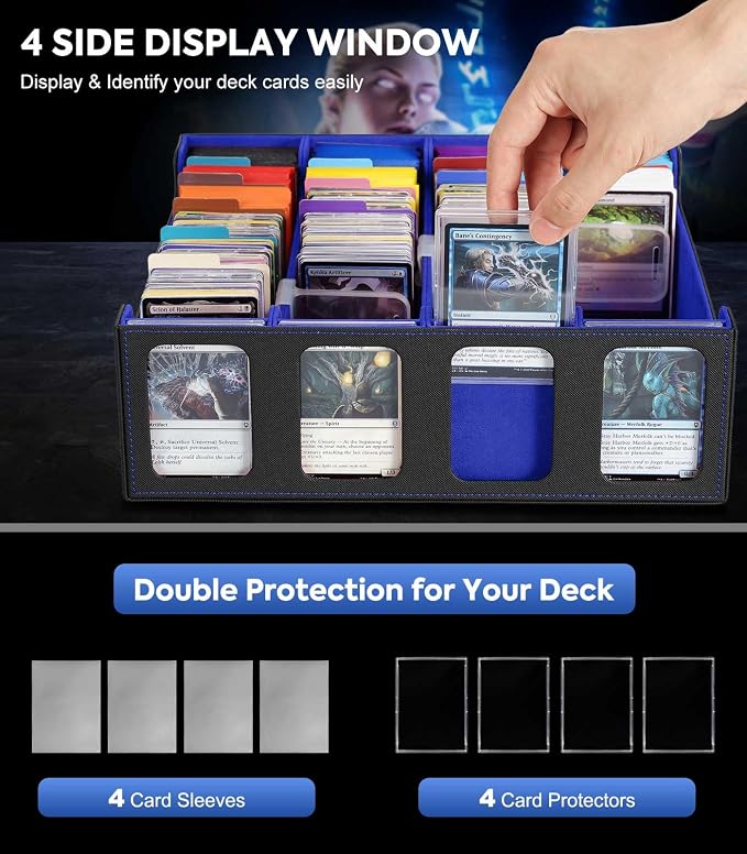 MoKo Card Storage Box for Trading Cards, 3000+ Card Capacity, Black Blue | MTG Deck Box, w/ 24 Colorful Dividers & 4 Card Supporters & Display Window, Deck Case Fits for TCG, PTG and Sport Cards - Image 4