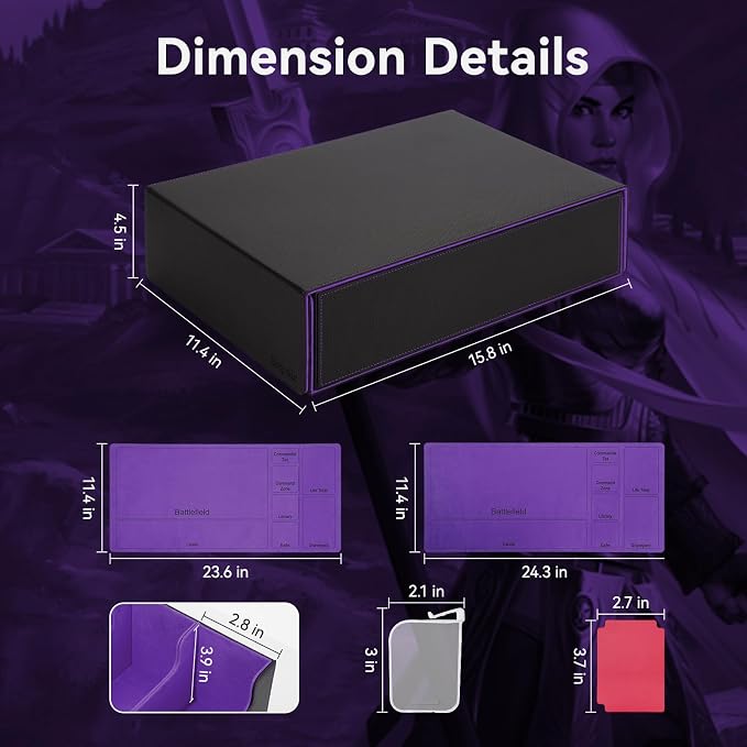 5 Row Trading Card Storage Box, 3800+Bulk Card Organizer Box with 20 Dividers & 5 Supporters, Graded Card Deck Box for YuGiOh, MTG, TCG with Double Lid Black/Violet - Image 5