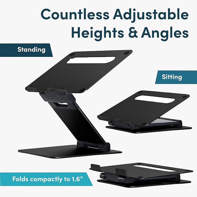 Lifelong Aluminum Adjustable Laptop Stand, Extra Tall 20" Riser, Black | Ergonomic Laptop Stand for Desk, Portable Foldable Computer Stand, Fits 10-17 Inch Laptops & MacBooks - Image 3
