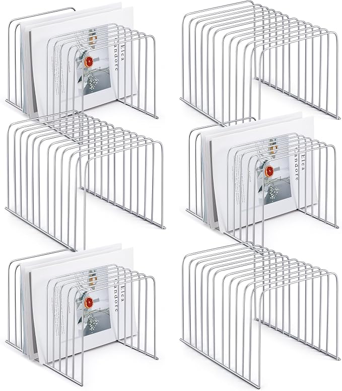 6 Pcs Desktop Organizer 11 Sections Wire Desk File Organizer Vertical Metal Stand up File Stand for Office School Desk Home, 11.2 x 9 x 8 Inches(Silver) by Surfinton