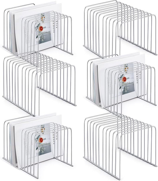 6 Pcs Desktop Organizer 11 Sections Wire Desk File Organizer Vertical Metal Stand up File Stand for Office School Desk Home, 11.2 x 9 x 8 Inches(Silver) by Surfinton
