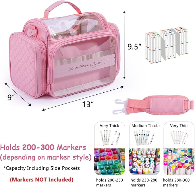 Marker Organizer Case Bag for 200-300 Markers – Large Art Supply Storage Bag with Detachable Dividers, Travel Marker Holder for Alcohol Markers, Brush Pens, Colored Pencils & Craft Supplies - Image 2